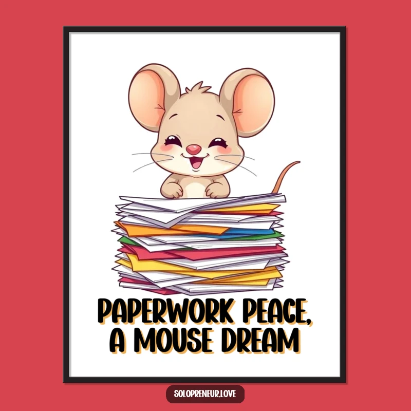 Free Printable Wall Art: Giggling Mouse Organizing Papers - Funny Downloadable Decor