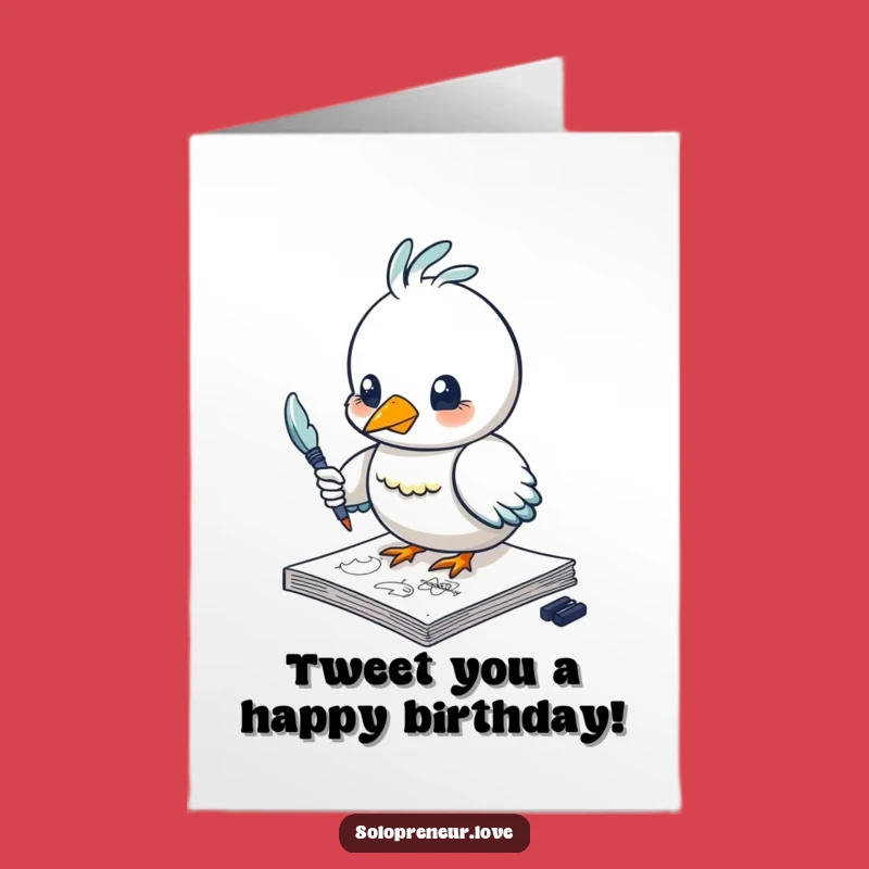 Creative Free Printable Birthday Card: Bird Artist, Funny Sketch Download