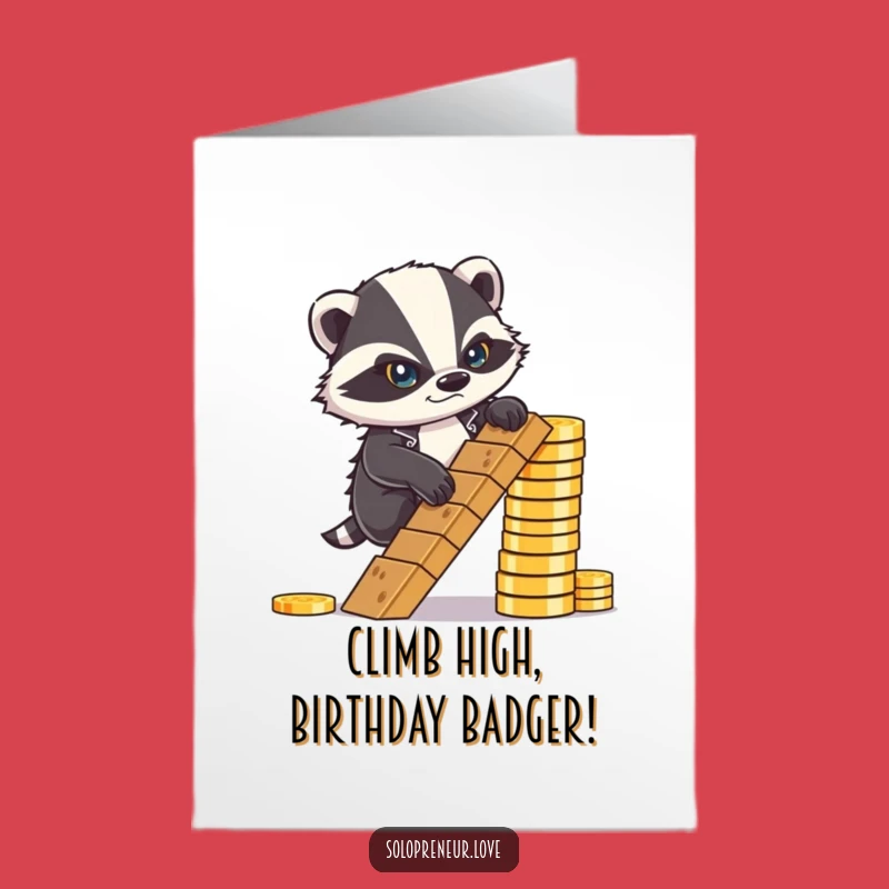 Free Printable Birthday Card: Badger Coins Ladder Funny Downloadable Gift
