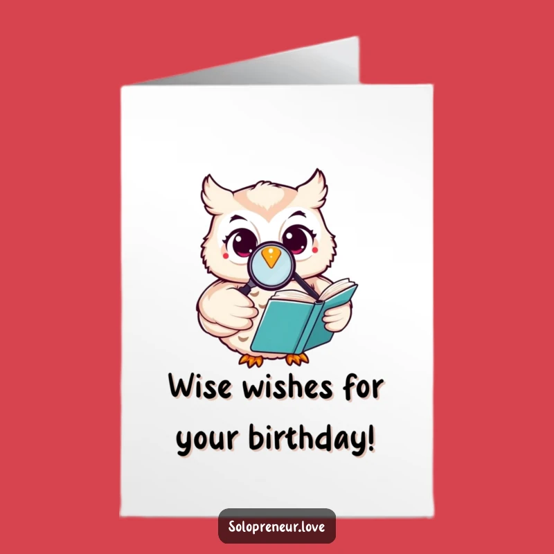 Free Printable Birthday Card: Happy Owl Reading - Funny Downloadable Gift for Book Lovers