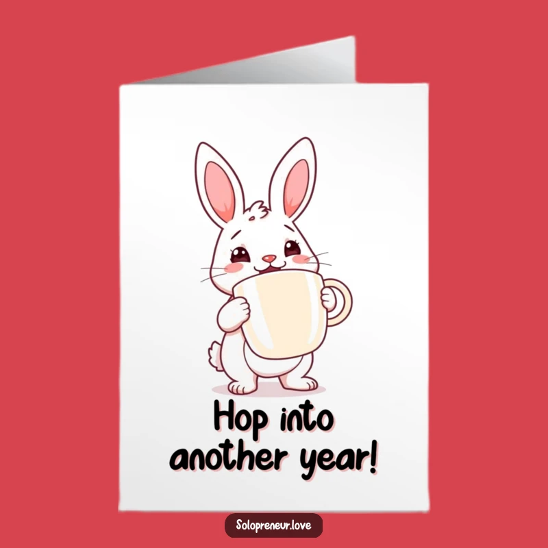 Free Printable Rabbit Birthday Card: Coffee Lover Downloadable Gift