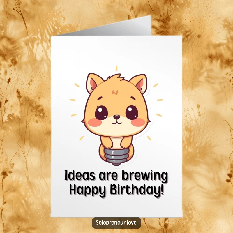 Funny Free Printable Birthday Card: Curious animal marvels at a glowing lightbulb, symbolizing bright ideas. Print at home.