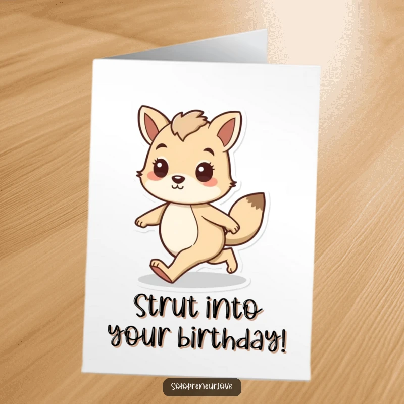 Funny Free Printable Birthday Card: An animal character walks forward with a bold, confident stride, celebrating a birthday with flair.