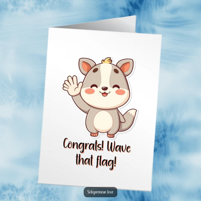 Funny Free Printable Congrats Card: A proud animal celebrates a major success with a wide smile and a triumphant wave.