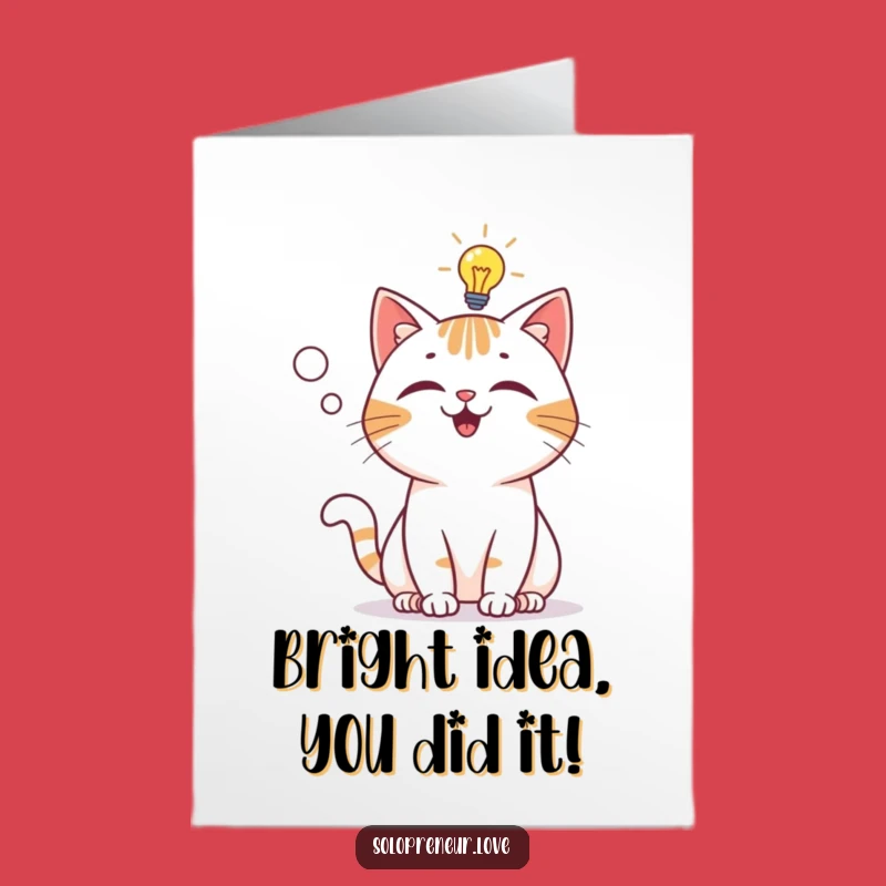 Free Printable Congrats Card: Cat Lightbulb Funny Brilliant Idea Gift