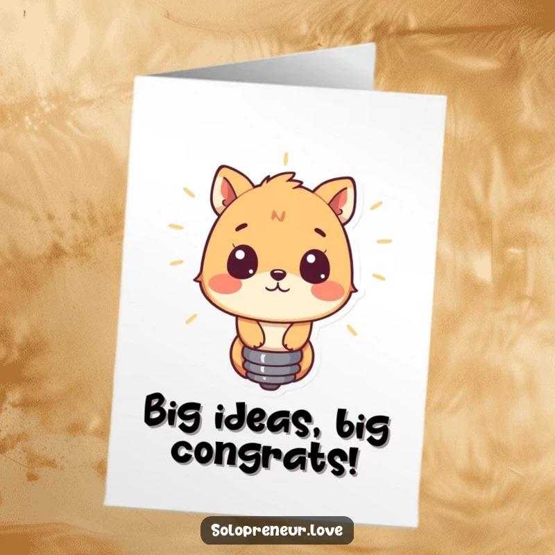 Funny Free Printable Congratulations Card: Curious animal stares in wonder at a glowing lightbulb, perfect for celebrating achievements. Print at home.