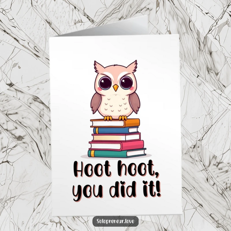 Funny Free Printable congratulations card with a clever owl on books, conveying smart and witty congratulations.