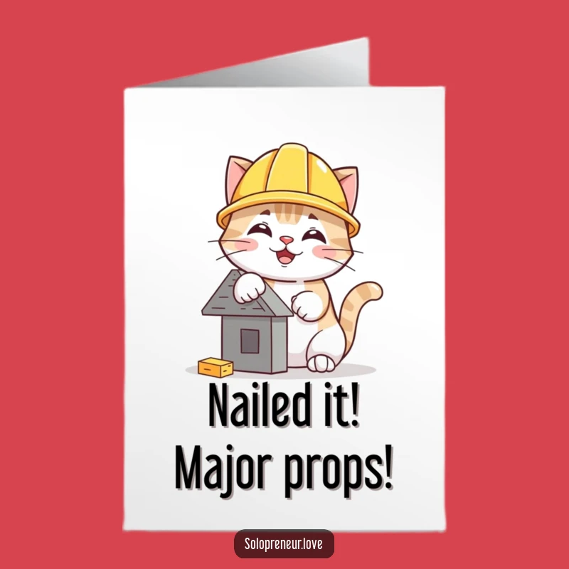 Free Printable Congrats Card: Whimsical Construction Cat for Your Next Big Achievement!