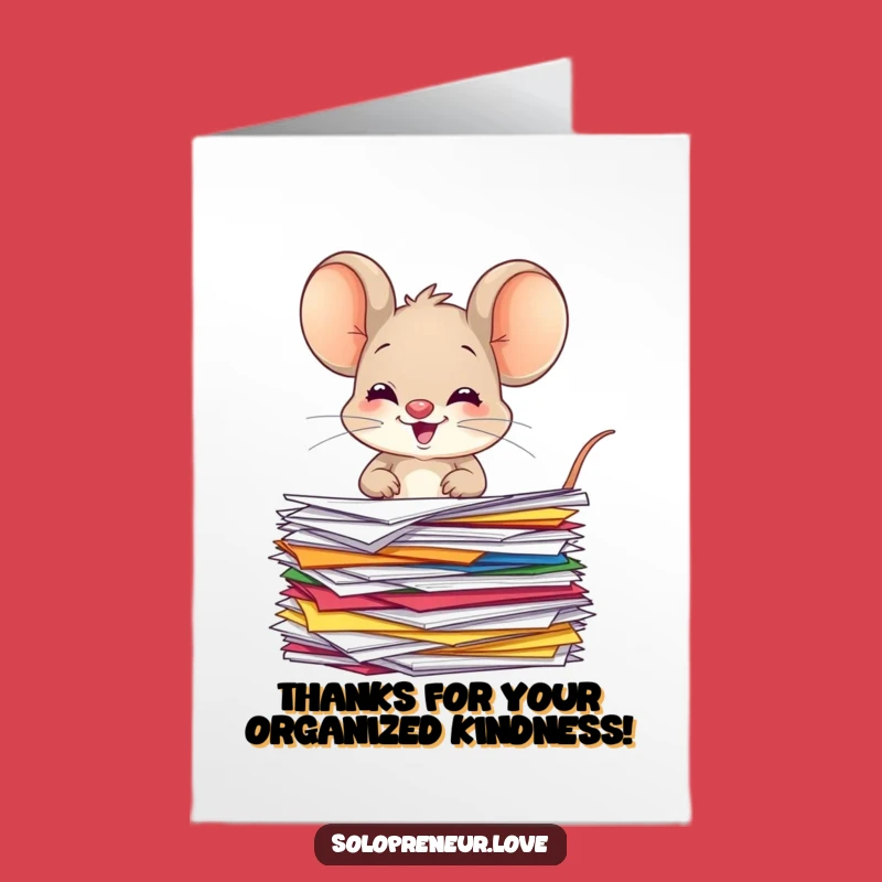 Free Printable Thank You Card: Giggling Mouse Organizing Papers - Funny Downloadable Note