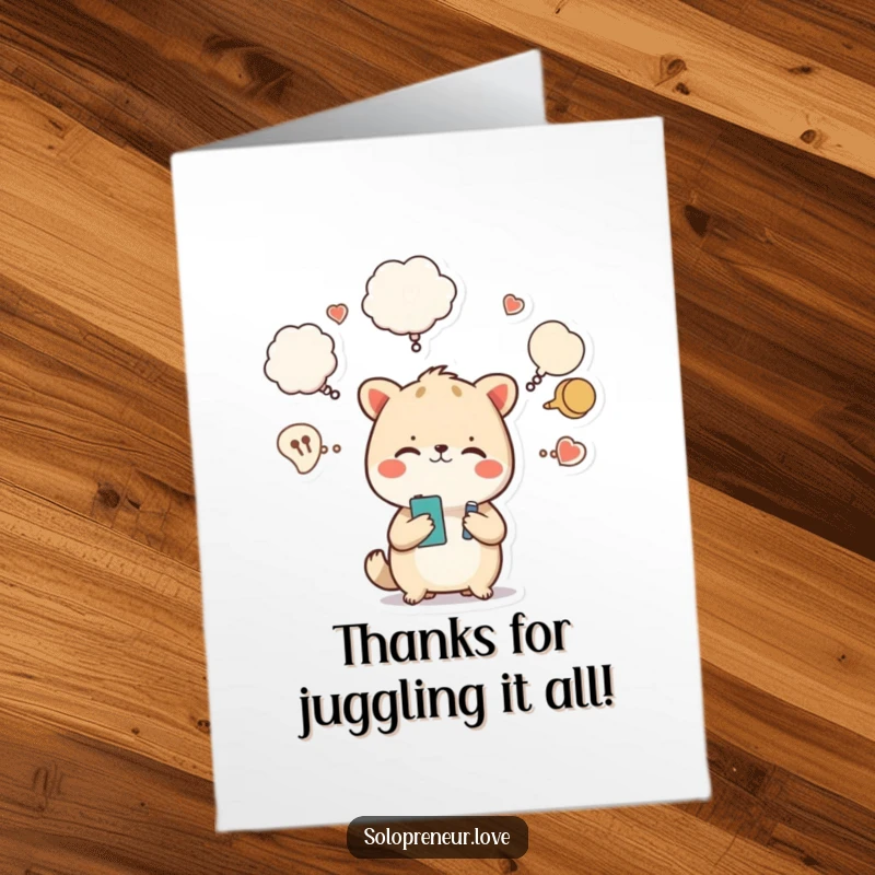 Funny Free Printable Thank You Card: A busy animal pauses its chaos to send a heartfelt, humorous thank you note.