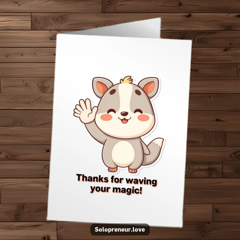 Funny Free Printable Thank You Card: A happy animal offers a friendly wave and a warm smile to express sincere thanks.