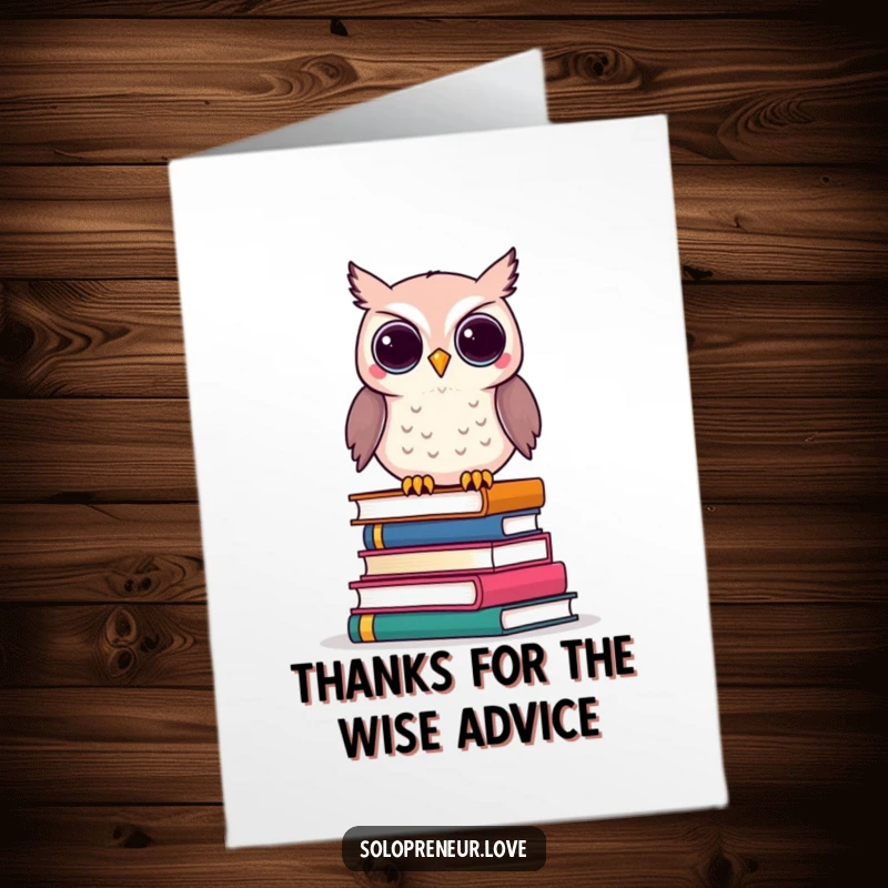 Funny Free Printable thank you card with a clever owl on books, offering wise and witty thanks.