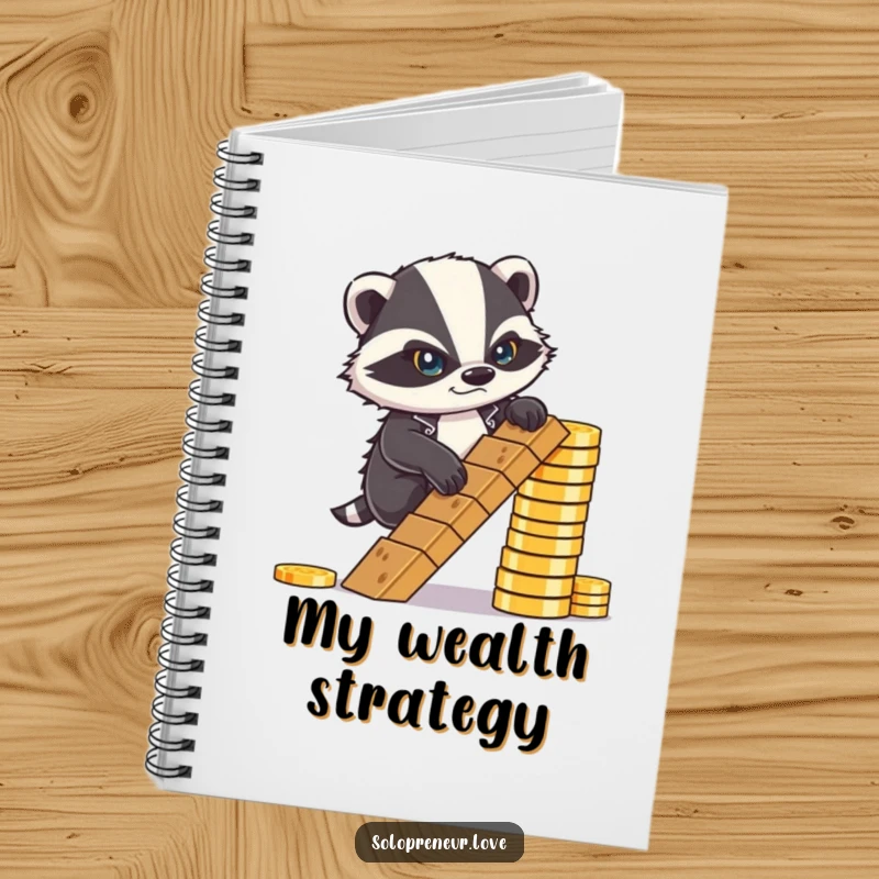 Funny Notebook: A determined badger climbing a ladder of coins, ready to track your ambitious goals.