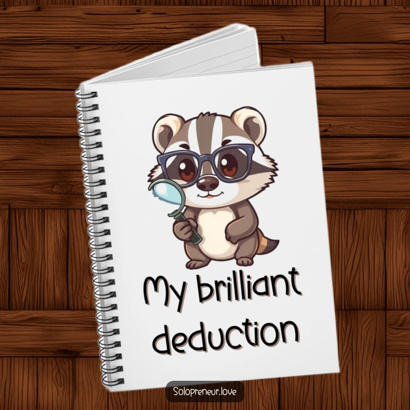 Funny badger detective notebook, featuring a determined badger with a magnifying glass, great for notes and a funny gift.
