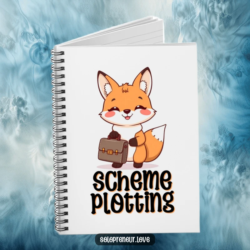 Funny notebook with a cheerful fox holding a tiny briefcase and smiling broadly, perfect for planning and note-taking with a business theme.