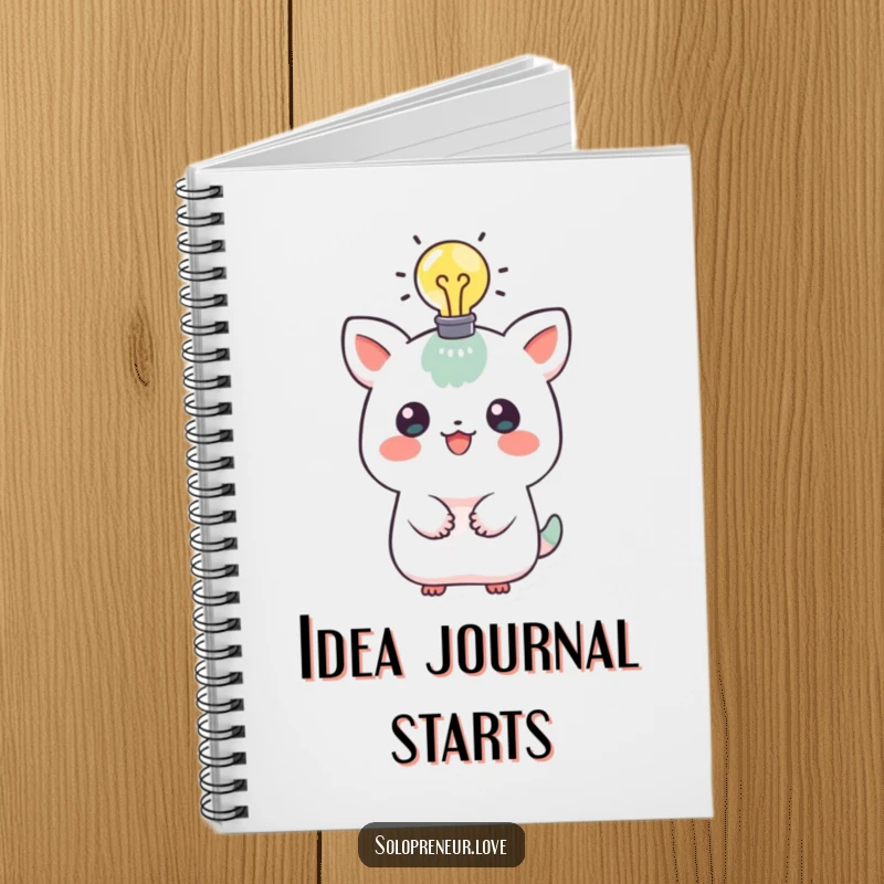 Funny notebook featuring a playful creature with a glowing lightbulb above its head, designed for recording brilliant concepts and creative thoughts.