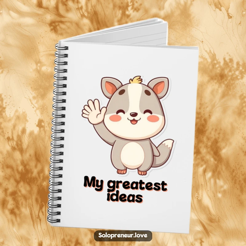 Funny notebook featuring a successful animal character waving, ideal for journaling victories and achievements.