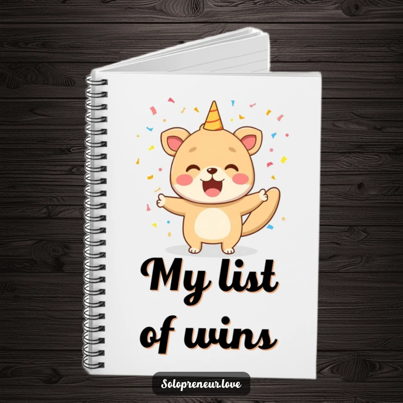 Funny notebook with a celebratory animal and confetti, designed for noting down personal victories and happy achievements.