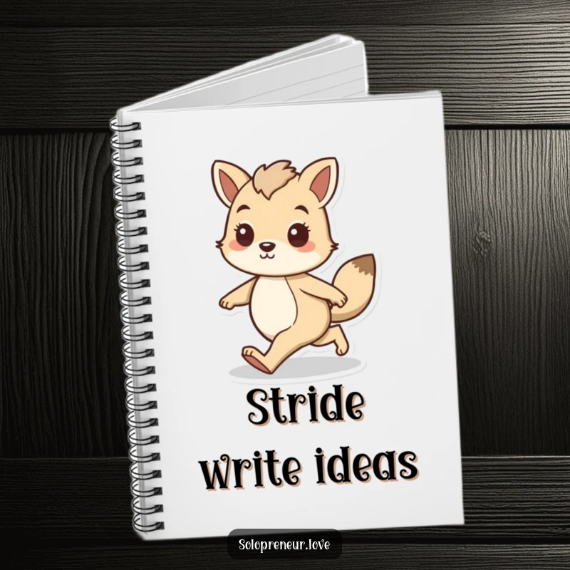 Funny notebook with an animal character walking forward with a confident stride, designed for planning goals and noting achievements.