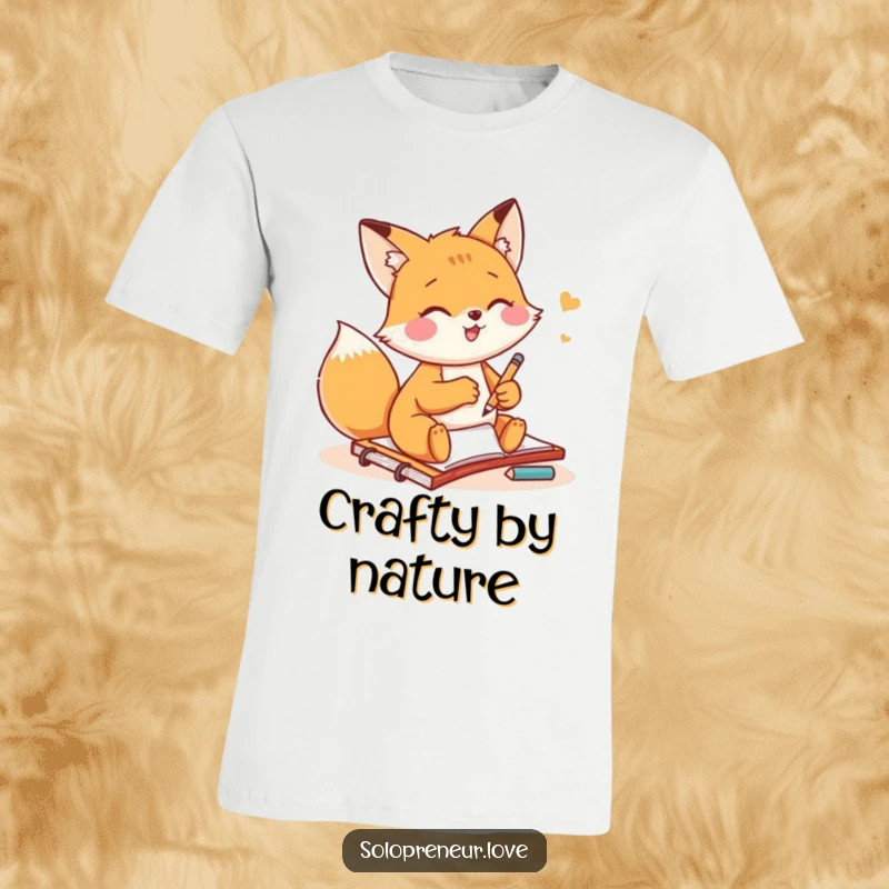 Funny fox art t-shirt featuring a small fox gleefully sketching on a notepad, perfect for artists and gift-givers.