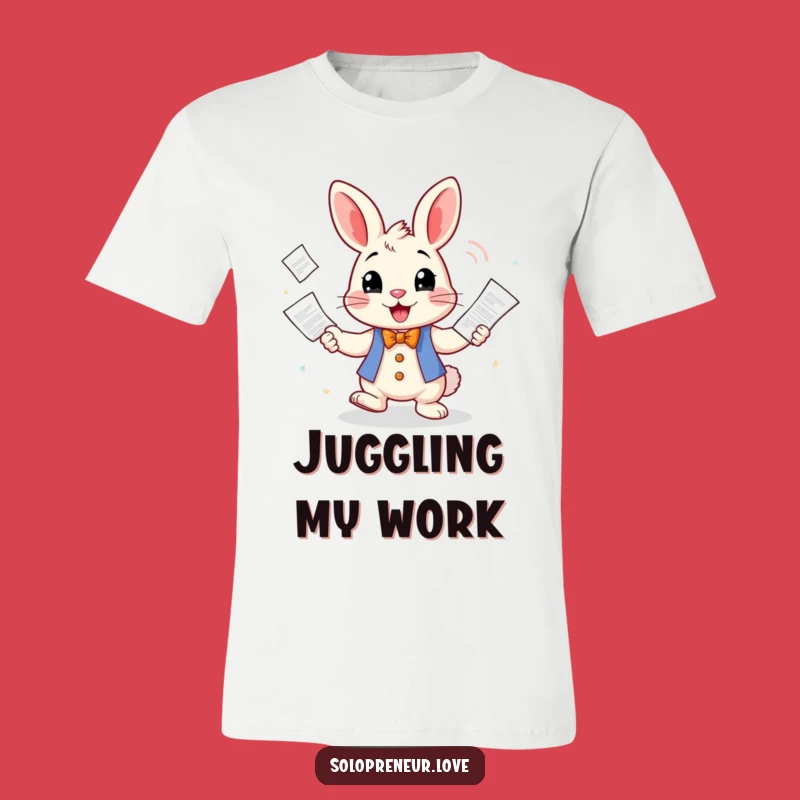 Funny Rabbit Juggling Tee: Cheerful Bunny Business Chaos Shirt!
