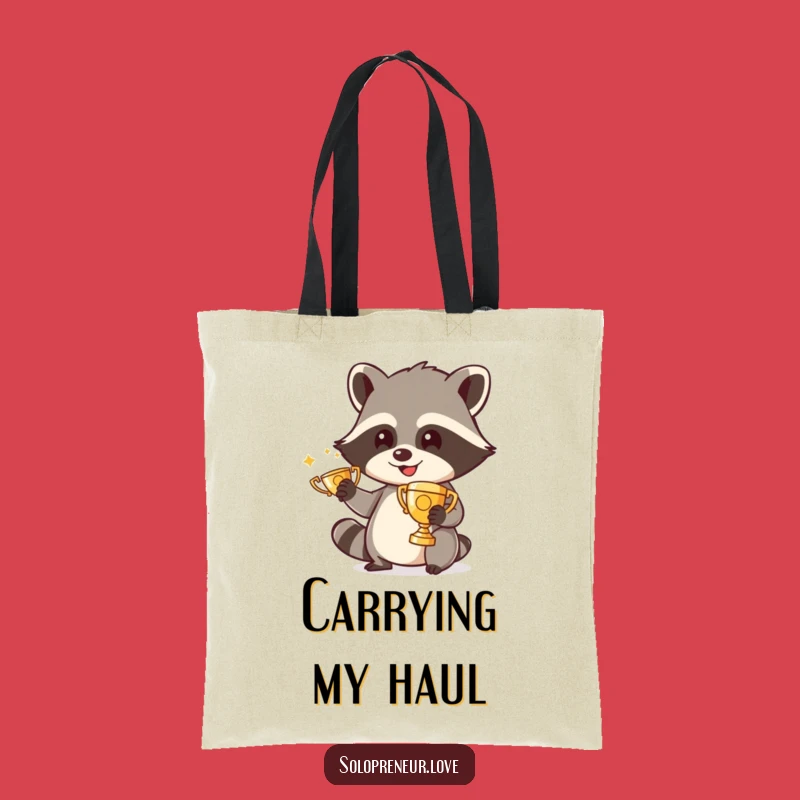 Funny Raccoon Tote Bag: Carry Your Wins in This Hilarious Polishing Trophy Accessory