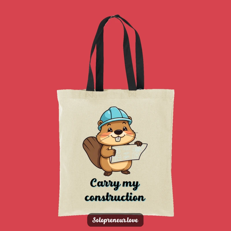 Funny Beaver Builder Tote Bag - Blueprint Holder Design, Practical Funny Gift