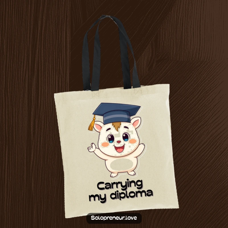 Funny Graduation Creature Tote Bag: A character with a graduation cap, cheering happily, perfect for carrying grad essentials.